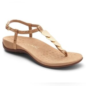 Vionic Rest Miami‎ Gold Cork T-Strap Orthotic Womems Sandals US 8